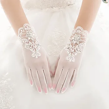 1pc jednostavne elegantne kratke vjenčanje rukavice vjenčanje bijele čipke vjenčanica pribor tanke. Vjenčanje rukavice za mladenke
