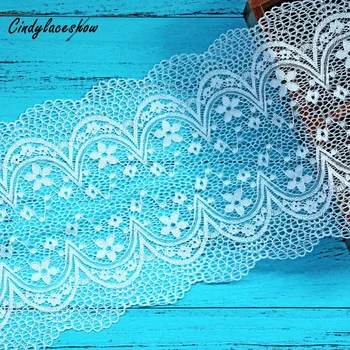 3 metra 19,5 cm širina vintage mekana elastična vezene cvjetne čipke završiti Bijela DIY pribor za odjeću protežu dekor tkanina za odjeću