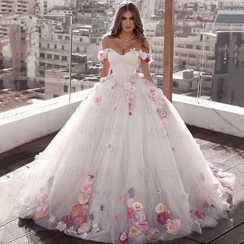 3D vjenčanicu 2020 aplicirano sa tila naslon loptu haljina Svadben haljina s ramena vjenčanicu Vestido de Noiva