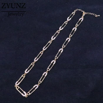 4kom, novi ogrlica ogrlica pin shape Šarm nakit zlatne boje mikro utrti cz engleska pin link lanac ogrlica ogrlica