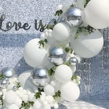 Baloni гирлянда Global White Silver 4D Silver konfete balon luk rođendan Baby Shower godišnjica stranke ukras