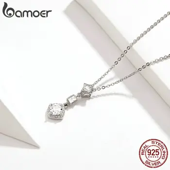 Bamoer geometrijski Srebro vjenčanje Ogrlice za žene srebra 925 Clear CZ izjava vjenčani nakit darove BSN074
