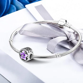 CKK DIY pogodan za Pandora narukvice privjesci ljubičaste cvjetne perle s blijedo Voilet emajlom srebra 925-nakit za žene