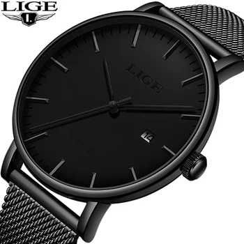 Crnci sat LIGE muški satovi muški poslovni stil ručni sat Kvarcni sat od nehrđajućeg čelika za muškarce sat Relojes s kalendarom