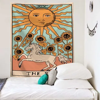 Deka Tarot tapiserija Sunce i Mjesec uzorak Tarot indijski Mandala zidni osam trigrams cigan Home Dekor spavaće sobe mat