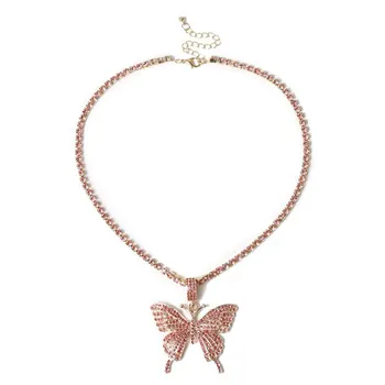 Dugo se teniski lanac leptir Ogrlice za žene moda Crystal veliki hip-hop životinja privjesak ogrlica izjava svadbeni nakit