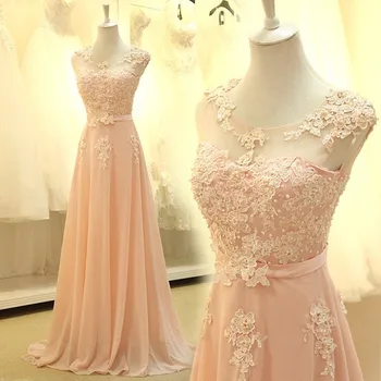 Dužina poda formalne haljine djeverušama 2018 Novi Elegantan pink a-silueta čipke i šifona maxi duga haljina žene vjenčanje maturalnu večer haljina