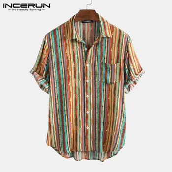 INCERUN muška havajski majica prugasta prozračna нагрудная košulja kratkih rukava Camisa 2021 godišnje svakodnevni plaža ulica odjeća moderan bluzu S-5XL