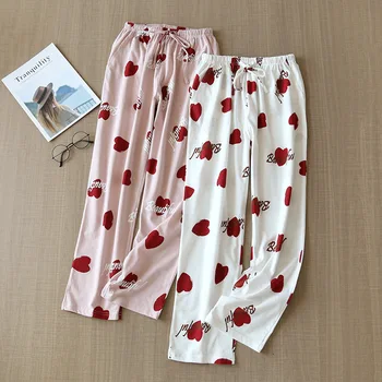 Japanski pidžama dna ženske pamuk proljeće i jesen hlače pamuk pletene pamučne kućni hlače slobodan hlače veličine