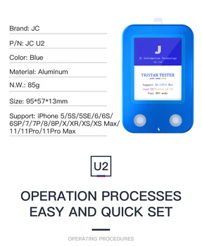 JC U2 IC Kabina Tester za iPhone 5-11Pro Max Auto-test U2 status serijski broj detektor čitatelj U2 punjenje brzi detektor problema
