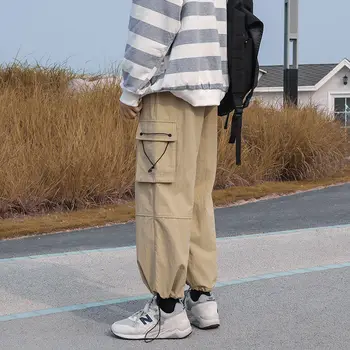 Jesenje izravne svakodnevne hlače, muška moda jednobojnu multi-džepni kombinezon muški ulica odjeća slobodan hip-hop hlače-teretni gospodo M-3XL