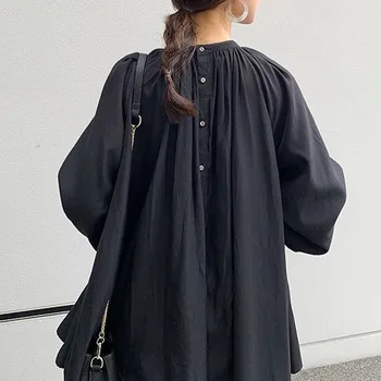 Jesenski majica dugi rukav Solid Black Office Ladies Elegant Korean Basic Loose Women pulover vrhovima t-komada za proljeće minimalizam