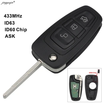 Jingyuqin 3 Button 4D63 4D60 Chip 433Mhz ASK Flip Key Fob za Ford C-Max, Focus, Mondeo, Fiesta Remote Keys Control Blade HU101