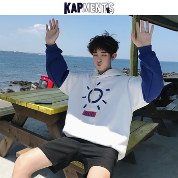 KAPMENTS muškarci Sunce smiješno print veste s kapuljačom 2020 Harajuku muška ulica hip-hop hoodies muška korejski Patchwork odjeća 5XL