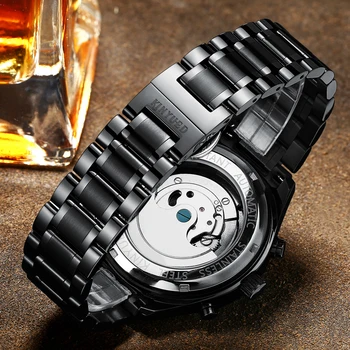 KINYUED Top Brand gospodo automatski mehanički sat od nehrđajućeg čelika, vodootporan sat kostur muškarca kalendar Relojes Hombre 2017