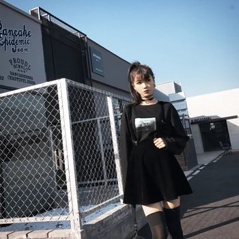 Korejski Moda Baršun Суспендер Ženska Suknja Jesen Zima Gothic Škola Djevojka Uredan Mini Suknja Harajuku Punk Puna Crna Suknja