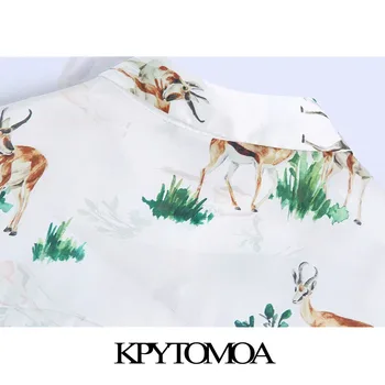 KPYTOMOA Women 2021 Fashion Animal Print slobodan bluze starinske Ženske košulje na zakopčane dugi rukav Blusas Chic Tops