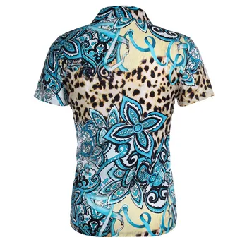 Ljeto Kratkih Rukava Leopard Print Majica Muškarci Rever Vrat Slobodna Gumb Gore Bluzu Prozračni Vanjski Seksi Majice Muškarci 2020#42