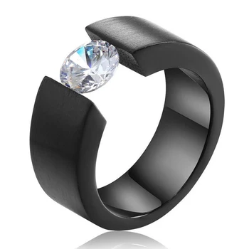 Luksuzni cijele CZ Cirkon prsten za muškarce žene crni zlatna srebrna boja nehrđajućeg čelika Zaruka jubilarni prsten дропшиппинг