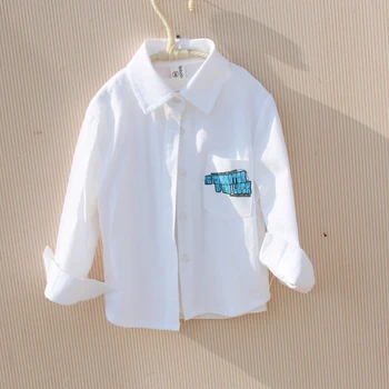 Moda dječaci majice jesen dugi rukav majice отложной ovratnik crtani odjeća Pismo tisak bijela košulja za djecu tinejdžerski odijevanje