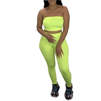 Neonski zelena seksi kompleti od dva dijela ljetna odjeća za žene crop top i fitness hlače sportski odijelo 2 kom klub odjeću odgovarajuće setove