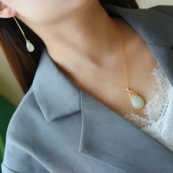 Novi silver optočena prirodni Хотан žad pad forme privjesak ogrlica s profinjenim i jedinstvenim kineski stil žena brand nakita