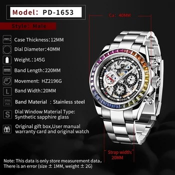 PAGANI Design Watch Men Skeleton automatski mehanički sat od nehrđajućeg čelika, vodootporan modni prelijete poslovne sat montre