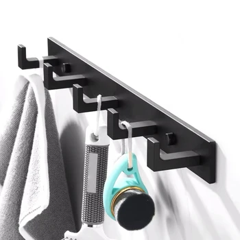 Punch-free crni čvrsta aluminijska niz kuka Zidni držač ručnika ogrtač vješalica glavni kuhinja zidni vrata kupaonica kuka