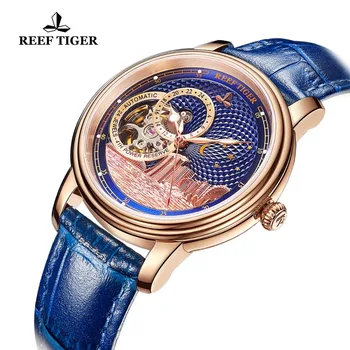 Reef Tiger/RT Top Brand luksuznih satova gospodo rose gold plava Tourbillon mehanički sat na Fashion Watch Clock Relojio RGA1739