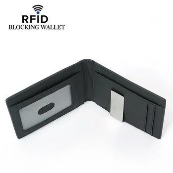 RFID blokiranje torbicu za muškarce od karbonskih vlakana novčanik s ID prozora tanak dvostruki prednji džep, novčanik s kopčom za novac