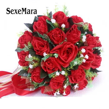SexeMara bijela crvena pink vjenčanje buket ručni rad umjetni cvijet ruža buque casamento svadbeni buket za vjenčanje mariage