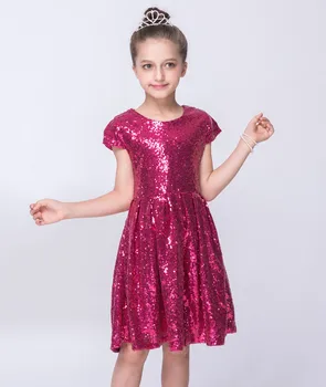 SISRERS 2018 INS Fashion Girls Dress Sequin Short Sleeve Dress Party Dress Shiny Princess Boutique Odjeca Golden Rose Red