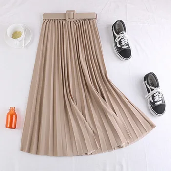 Visoki Struk Suknja Sa Pojasom Šifon Nabrane Midi Duge Suknje Ljetnim Ženski Moda Elegantan Klasicni Nabrane Suknje