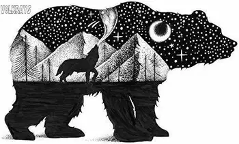 Volkrays kreativni auto oznaka planinske šume vuk medvjed Mjesec pribor Reflektirajućim vodootporna krema za sunčanje Vinil naljepnica, 18cm*14cm